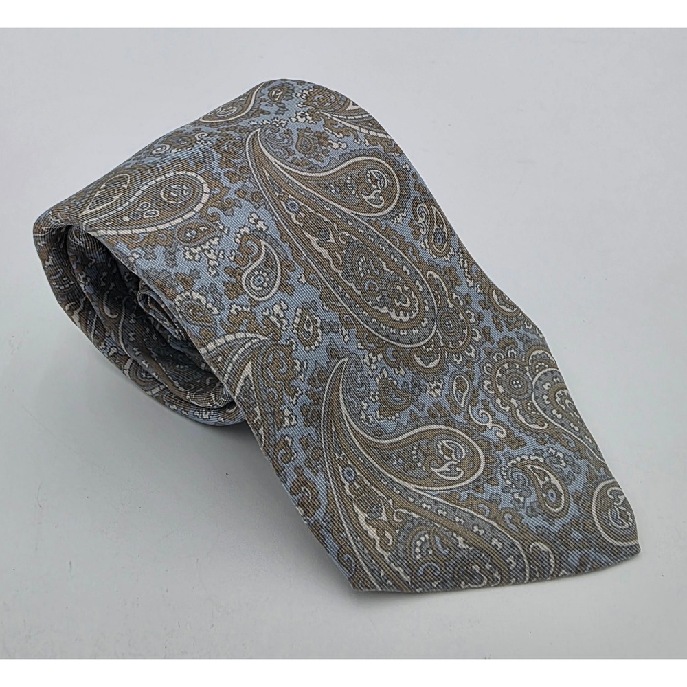 Guy Laroche Paris Men's Silk Paisley Tie Blue Brown Made in France George Post